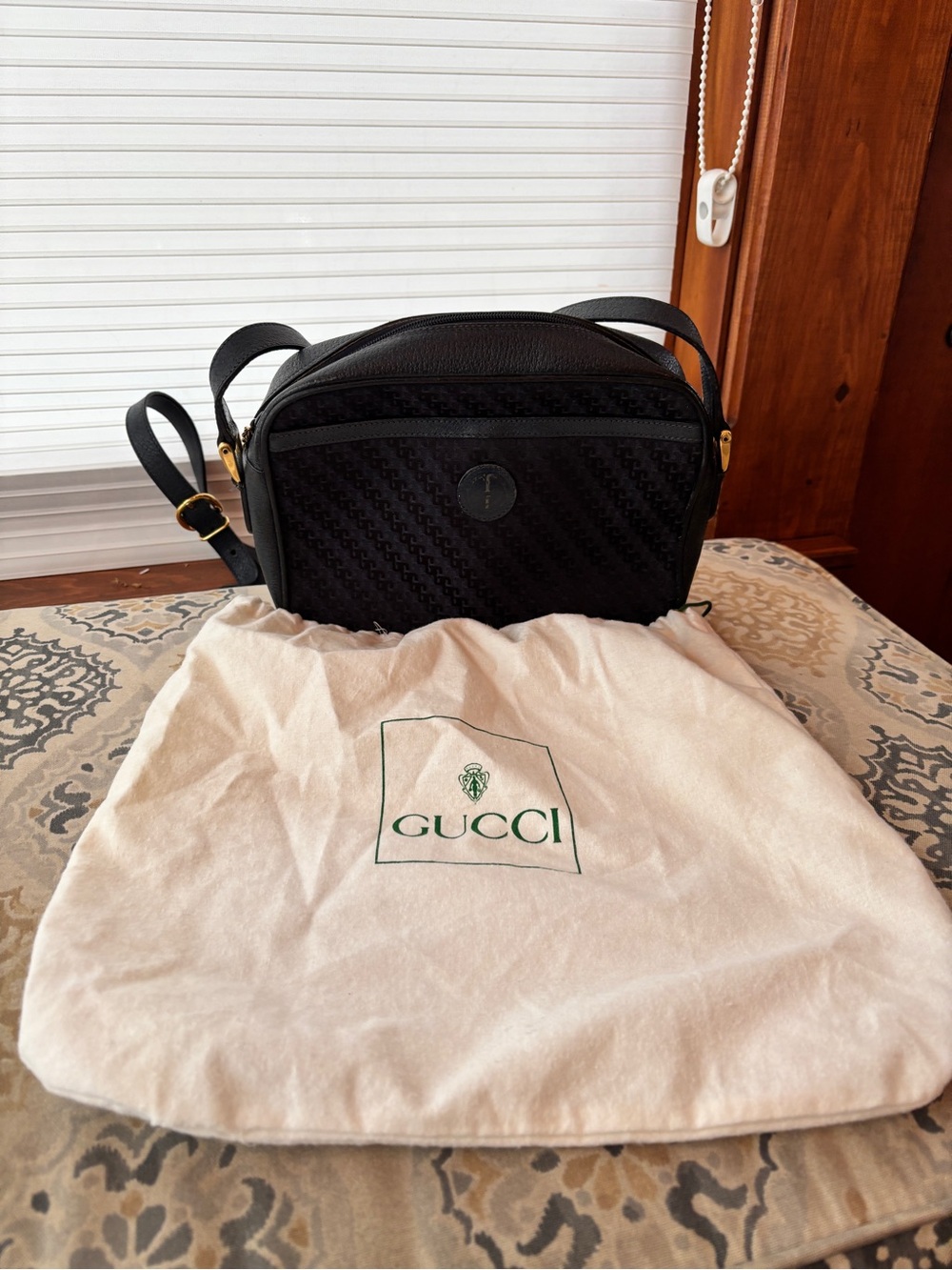 Gucci Dark Navy/BlackCrossbody Bag with Gold-Tone Accents